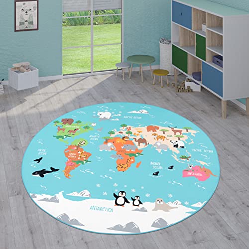 Paco Home Tapis Chambre Enfant Bebe Fille Garcon Moelleux Antidérapant Moderne, Dimension:120 cm Rond, Couleur:Noir